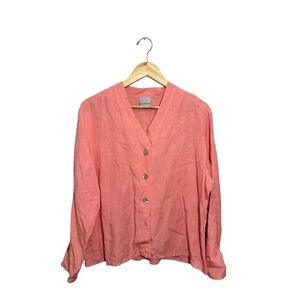TSD TWO STAR DOG Salmon Pink Blouse Top Tencel Linen Lagenlook Button Size Large